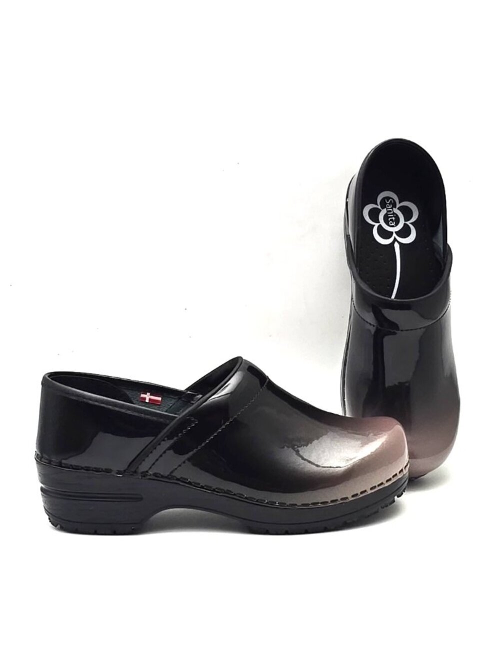 Sanita Clogs Professional Slip-on Comfort Wedge Black Leather Women's Size 8.5